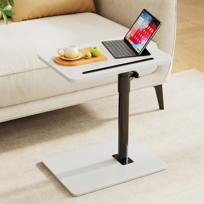 CAIYUN C Shaped Side Table, Height Adjustable Swivel 360° Rotating, White End Table for Small Spaces