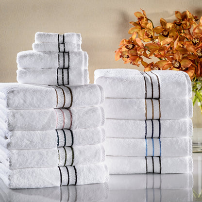 Superior 6 Piece Long-Staple Combed Cotton 900 Gram Towel Set, White with Black Border