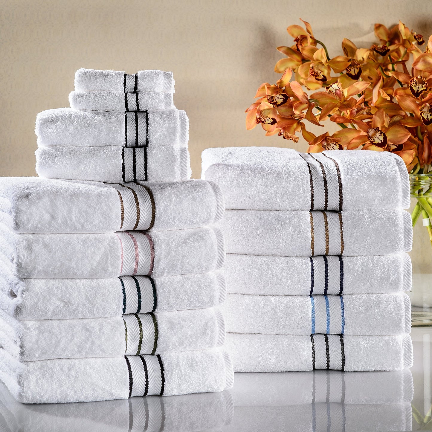 Home City, 100% Cotton, Towel Set, White/Chocolate - Towel