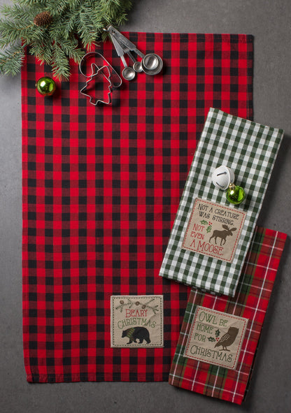 DII Cotton Christmas Holiday Dish Towels, 18x28" Set of 3, Decorative Oversized Embroidered Kitchen Towels