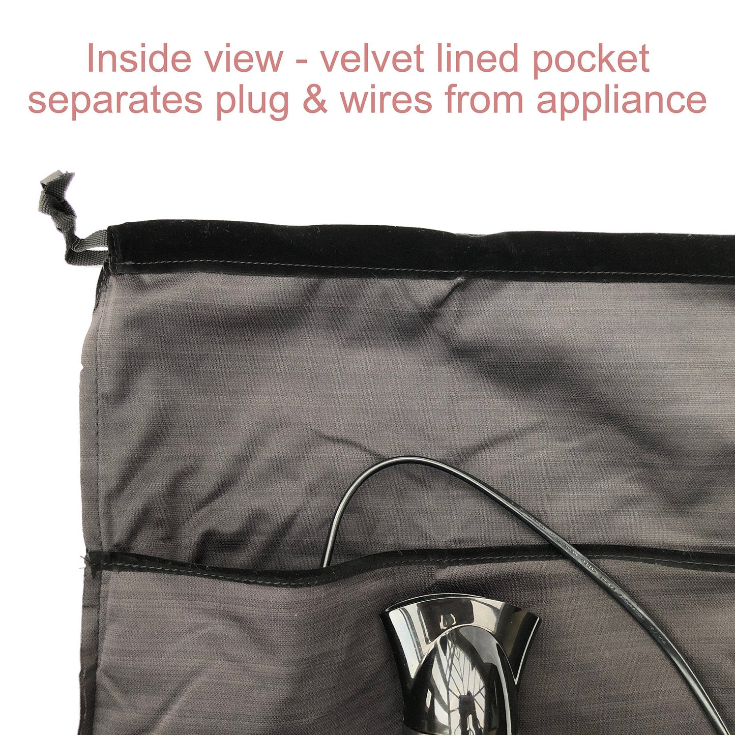 Velvet Hair Dryer Storage Bag with Large Internal Pocket – Soft & Stylish 35x35cm Pouch to Protect Appliances