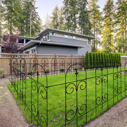 Thealyn Metal Decorative Garden Fence Border 82cm.H x 6.1m.W Rustproof Wrought Iron Fence Panels for Flower Bed, Trees, Animal Barrier