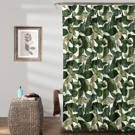 Lush Decor Tropical Paradise Shower Curtain - Fabric Leaf Rainforest Island Print Design, 72" x 72", Green