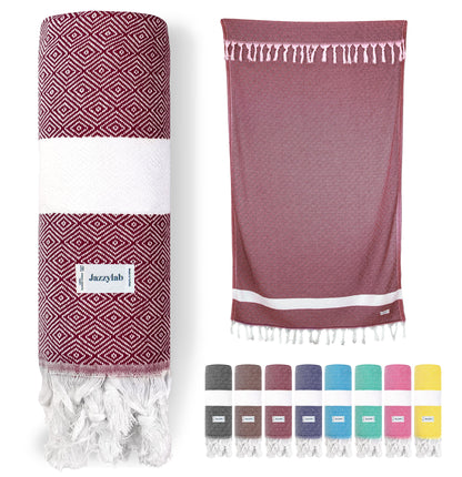 jazzylab ELMAS Peshtemal Hammam Towel | 100% Cotton with Classic Diamond Pattern | Lightweight, Quick-Dry & Compact | Turkish Spa & Travel Towel
