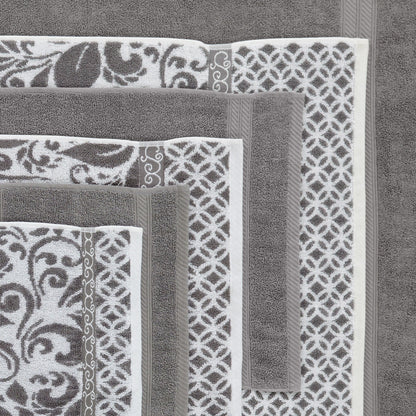 Modern Threads Trefoil Filigree 6-Piece Reversible Yarn Dyed Jacquard Towel Set - Bath Towels, Hand Towels, & Washcloths - Super Absorbent & Quick Dry