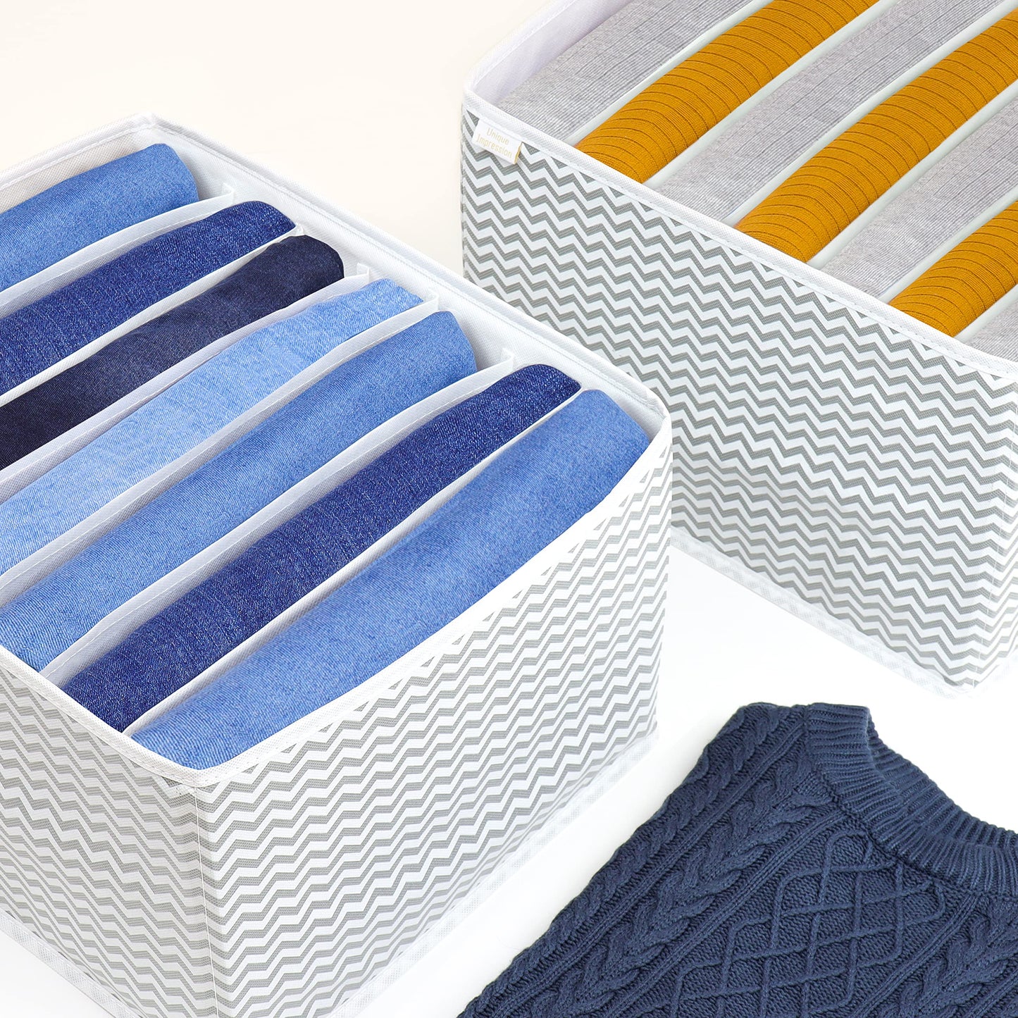 Unique Impression Set of 2 Large Wardrobe Storage Organiser For Jeans, Jumpers, Shirts, Sweaters, Trousers, Pants, Leggings, Joggers