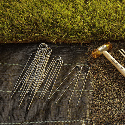 GardenMate Pack of 400 x 200mm multi-purpose steel Garden Securing Pegs - Ideal for hard floors - Made of 3.8mm thick galvanised steel wire
