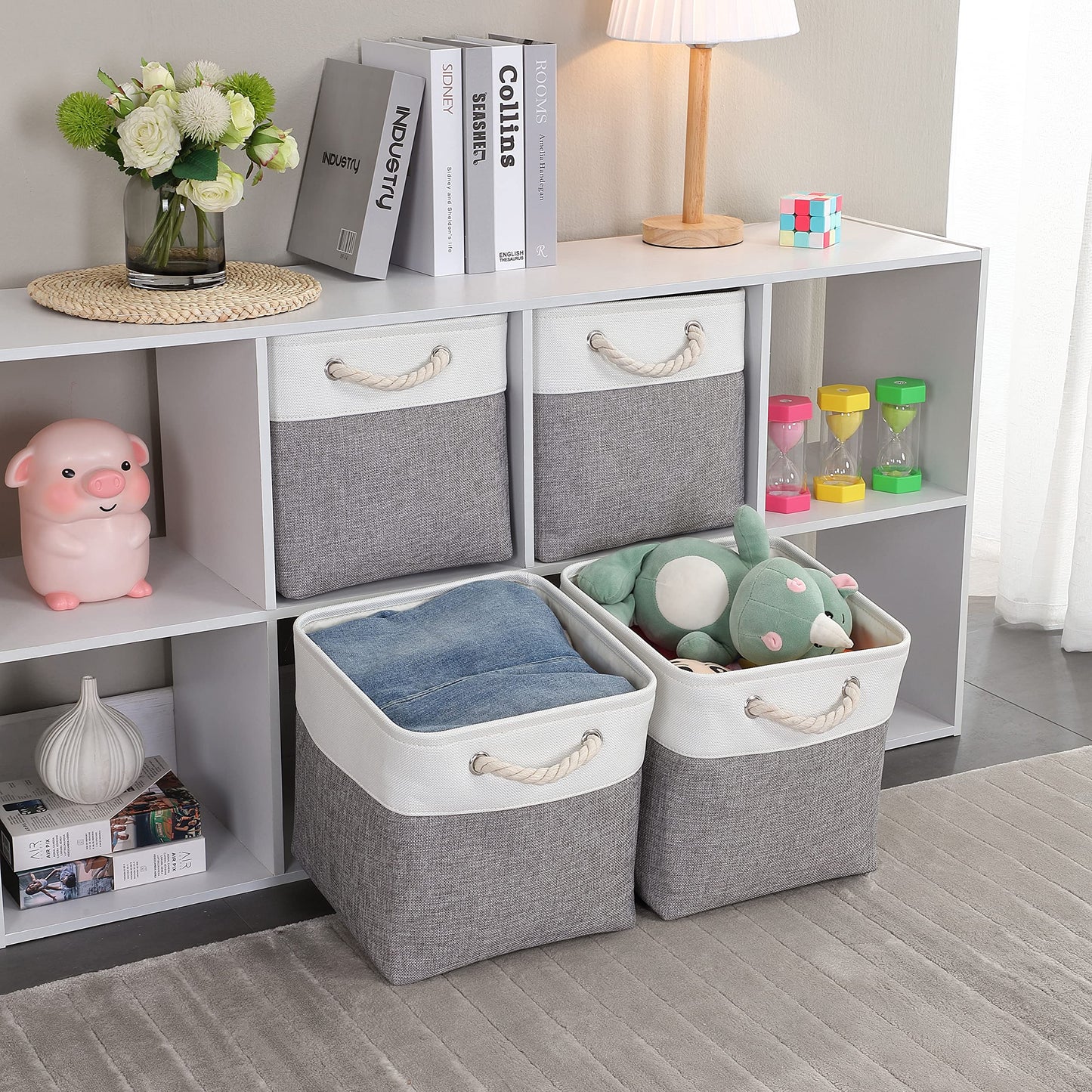 Mangata 30x30x30cm Cube Storage Boxes 3Pcs Gray White Foldable Baskets