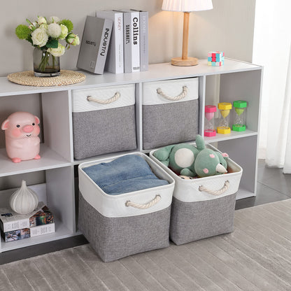 Mangata 30x30x30cm Cube Storage Boxes 3Pcs Gray White Foldable Baskets