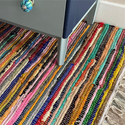 Second Nature Online - SHANTI Multi Coloured Rug | Hand Woven | Eco-Friendly: 100% Recycled Fabric | Ethically Sourced | Flat Weave (180 cm x 270 cm)