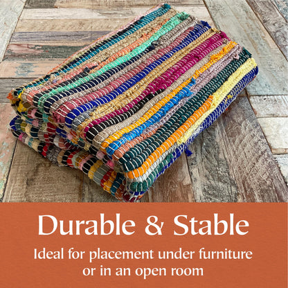 Second Nature Online - SHANTI Multi Coloured Rug | Hand Woven | Eco-Friendly: 100% Recycled Fabric | Ethically Sourced | Flat Weave (180 cm x 180 cm)