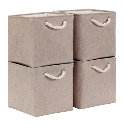Mangata 33x33x33cm Cube Storage Boxes 4Pcs Light Khaki Foldable Baskets