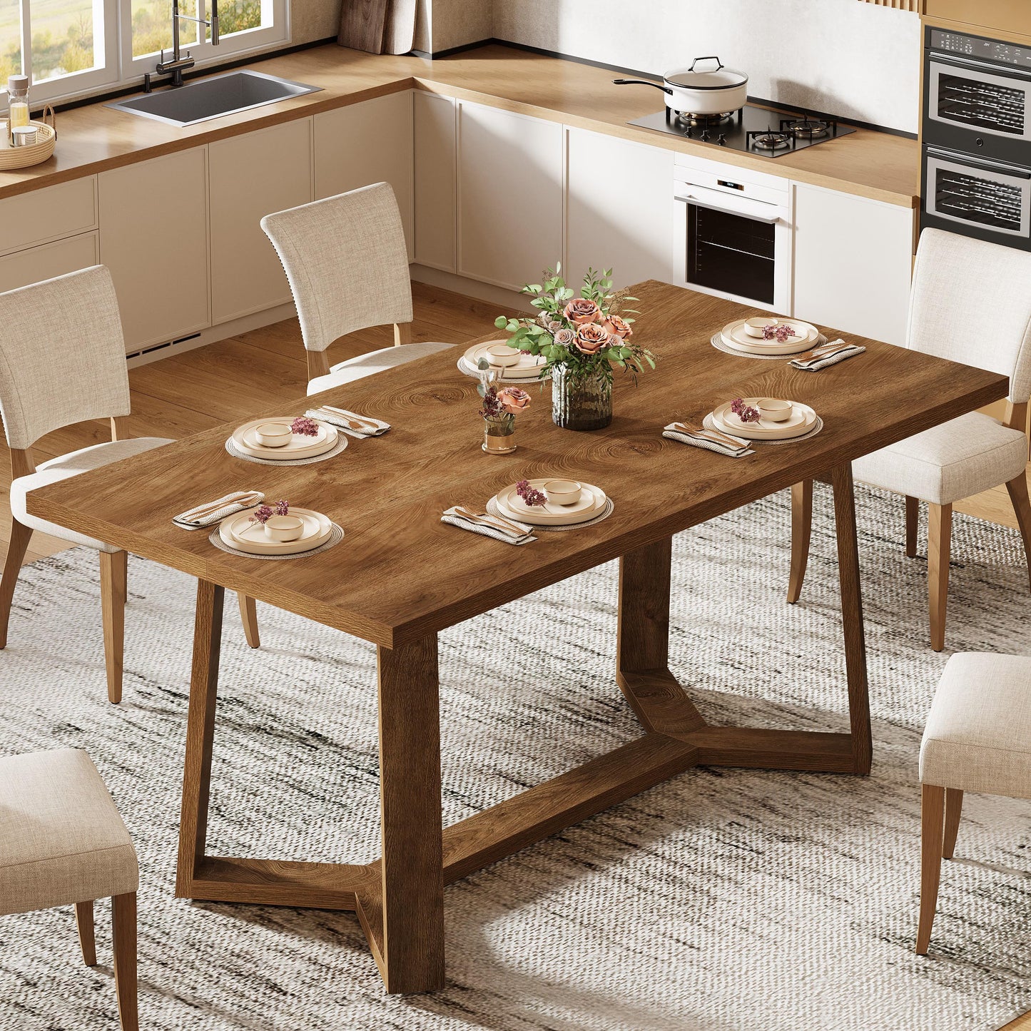 Tribesigns Dining Table for 4-6, 120CM Industrial Dinner Table with Wood Base, Kitchen Table for Dining Room, Kitchen, Living Room