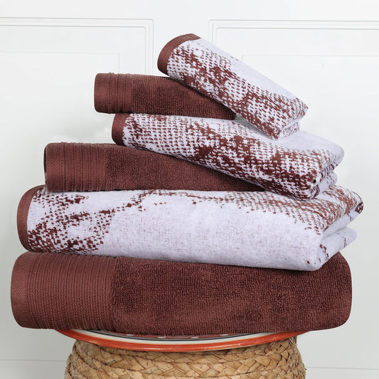 Superior Cotton Towel Set, Absorbent, Fast-Drying 6-Piece Towels, Bathroom Decor, Marble Solid Pattern, Includes 2 Bath, 2 Face, and 2 Hand Towels,