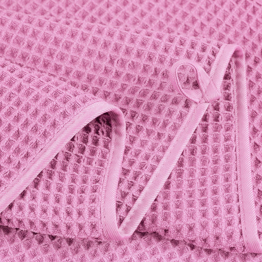 POLYTE Microfibre Oversize Quick Dry Lint Free Bath Towel, 152 x 76 cm, 4 Pack (Pink, Waffle Weave)