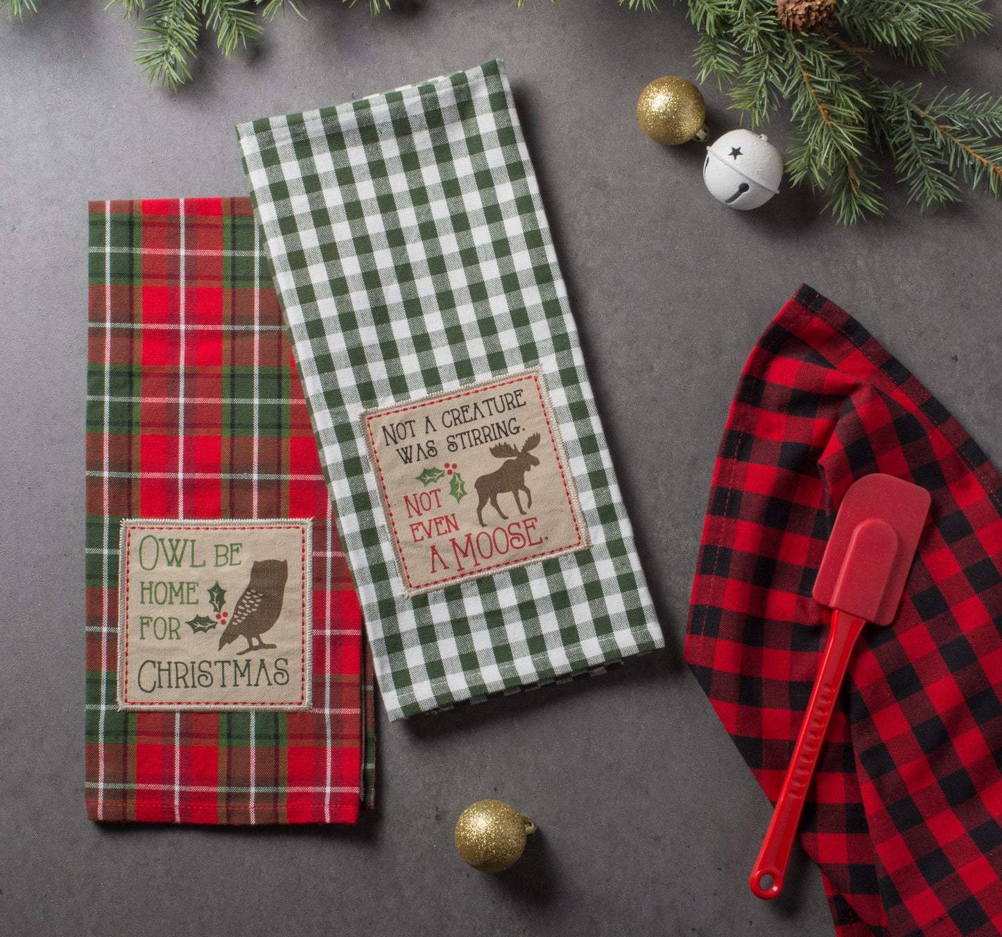 DII Cotton Christmas Holiday Dish Towels, 18x28" Set of 3, Decorative Oversized Embroidered Kitchen Towels
