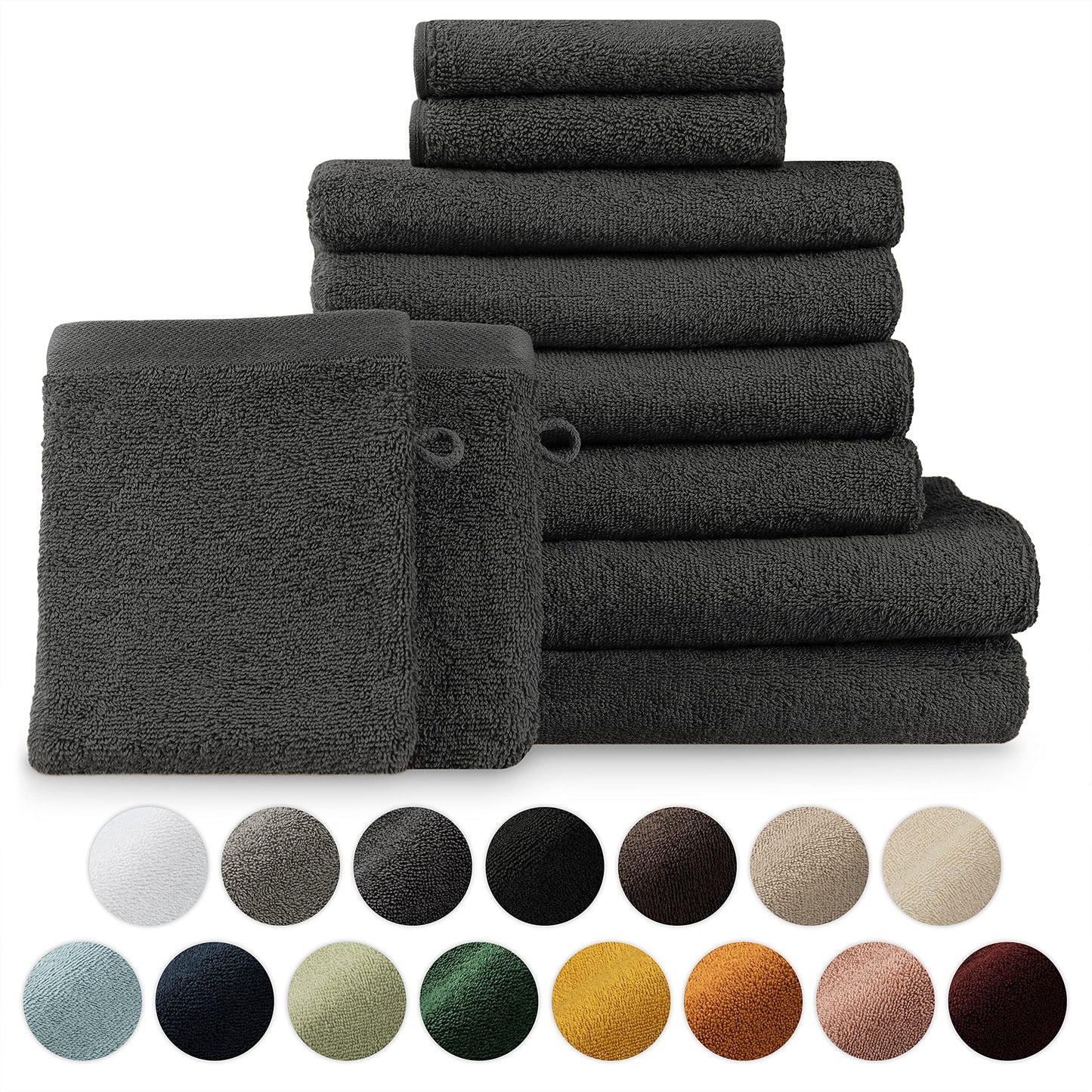 Blumtal Hotel Quality Towel Set - 2 Bath Towels + 4 Hand Towels + 2 Guest Towels + 2 Washcloths, Soft and quick dry towel, Anthracite Towels, 100%
