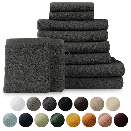 Blumtal Hotel Quality Towel Set - 2 Bath Towels + 4 Hand Towels + 2 Guest Towels + 2 Washcloths, Soft and quick dry towel, Anthracite Towels, 100%