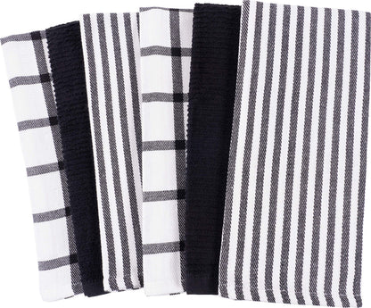 KAF Home Mixed Flat & Terry Kitchen Towels | Two Sets of 3 18 x 28 Inches | 4 Flat Weave Towels for Cooking and Drying Dishes