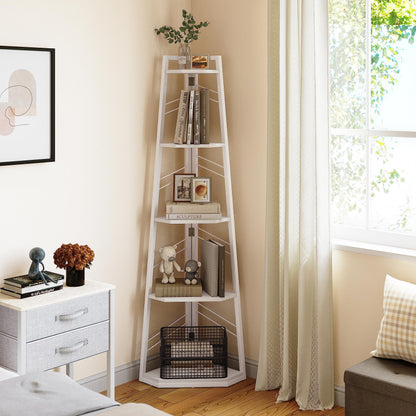 YITAHOME Corner Shelf 5 Tier, Industrial Corner Bookshelf Modern Floorstanding Corner Bookcase Ladder Shelf Wooden Open Shelving Unit for Living Room,