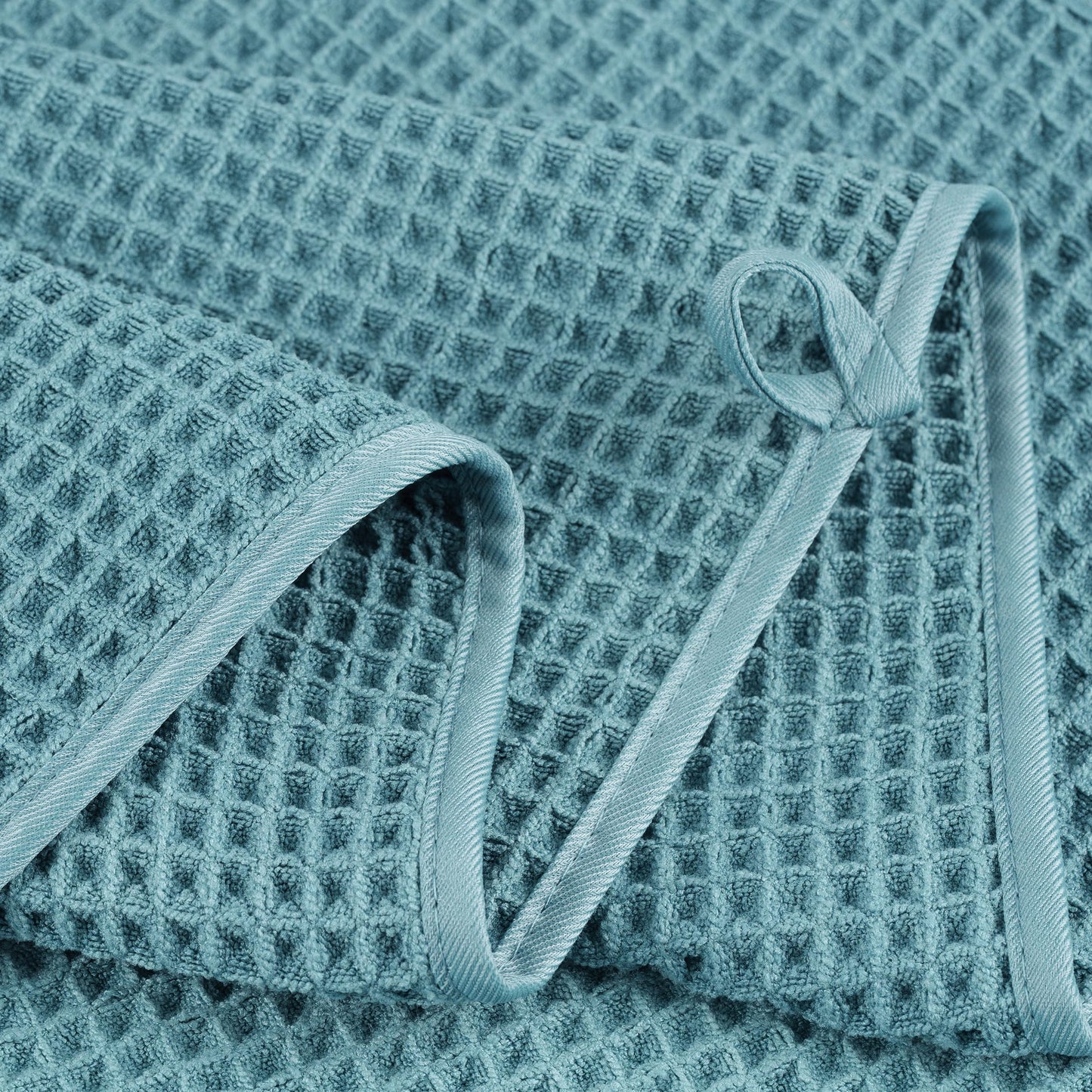 POLYTE Microfibre Oversize, 76 x 152 cm, Quick Dry Lint Free Bath Towel Set, 6 Piece (Green, Waffle Weave)