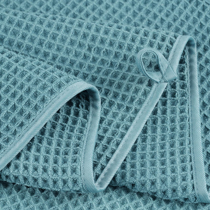 POLYTE Microfibre Oversize, 76 x 152 cm, Quick Dry Lint Free Bath Towel Set, 6 Piece (Green, Waffle Weave)