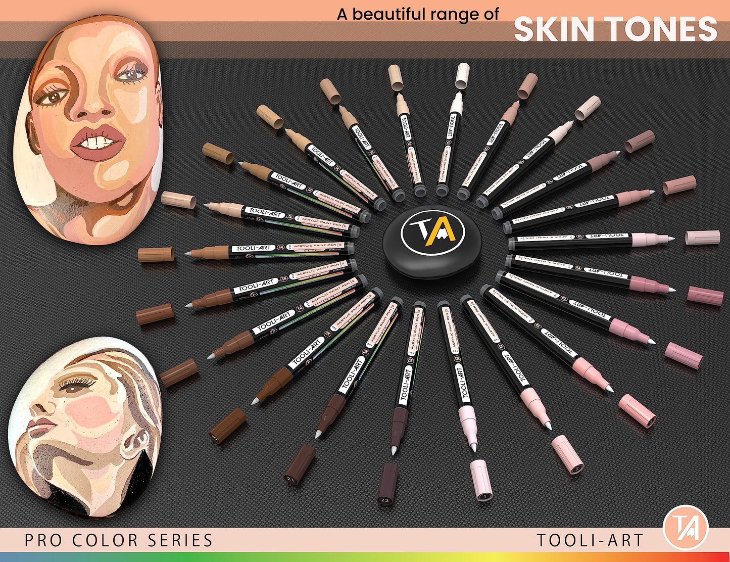 Acrylic Paint Pens 22 Skin Tones Assorted Pro Colour Series Markers Set 0.7mm Extra Fine Tip for Rock Painting, Glass, Mugs, Wood, Metal, Canvas,