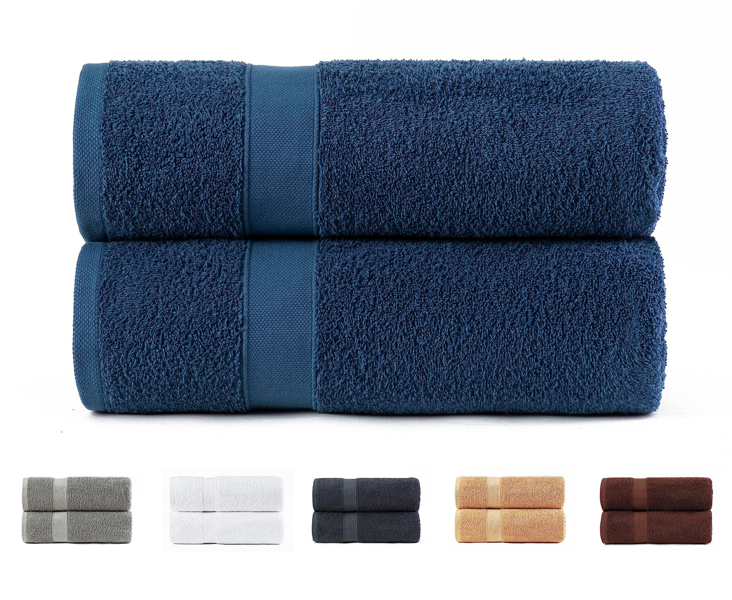 Todocama Set of 2 Shower Towels, 100% Cotton, 550 GSM, Extra Soft, Highly Absorbent and Quick Drying, 70 x 140 cm, Navy Blue
