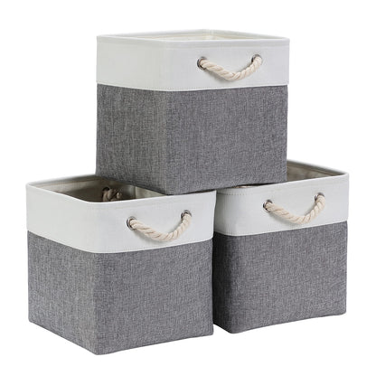 Mangata 30x30x30cm Cube Storage Boxes 3Pcs Gray White Foldable Baskets