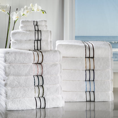 Superior 6 Piece Long-Staple Combed Cotton 900 Gram Towel Set, White with Black Border