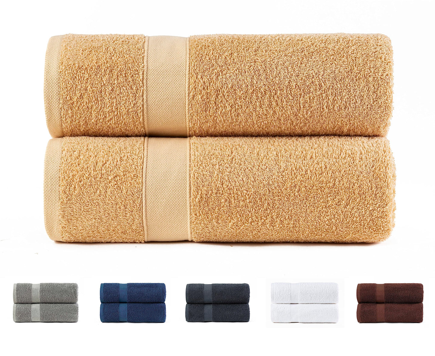 Todocama Set of 2 Large Bath Towels, 100% Cotton 550 GSM Extra Soft, Highly Absorbent and Quick Drying, 100 x 150 cm, Beige