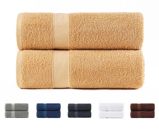 Todocama Set of 2 Large Bath Towels, 100% Cotton 550 GSM Extra Soft, Highly Absorbent and Quick Drying, 100 x 150 cm, Beige