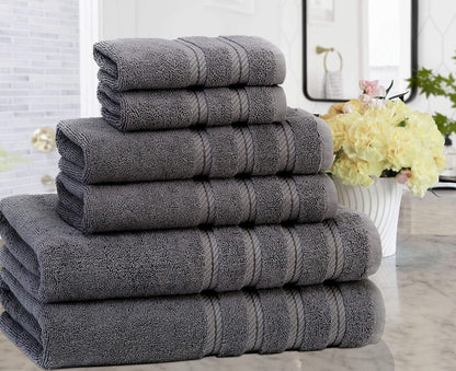 American Soft Linen 100% Carde Cotton 6 Piece Towel Set, 590 GSM Heavy Weight Soft Absorbent Turkish Towels for Bathroom, Smoke Grey