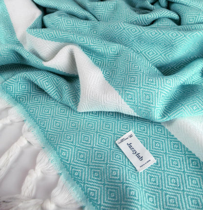 jazzylab ELMAS Peshtemal Hammam Towel | 100% Cotton with Classic Diamond Pattern | Lightweight, Quick-Dry & Compact | Turkish Spa & Travel Towel