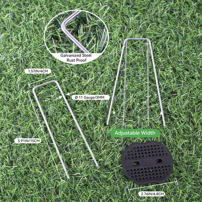 Graxury 200Packs 6 Inch Heavy Duty 11 Gauge Garden Pins Stakes with 200Packs Gasket - Galvanized Steel Staples Pegs for Securing Anchoring Weed Fabric