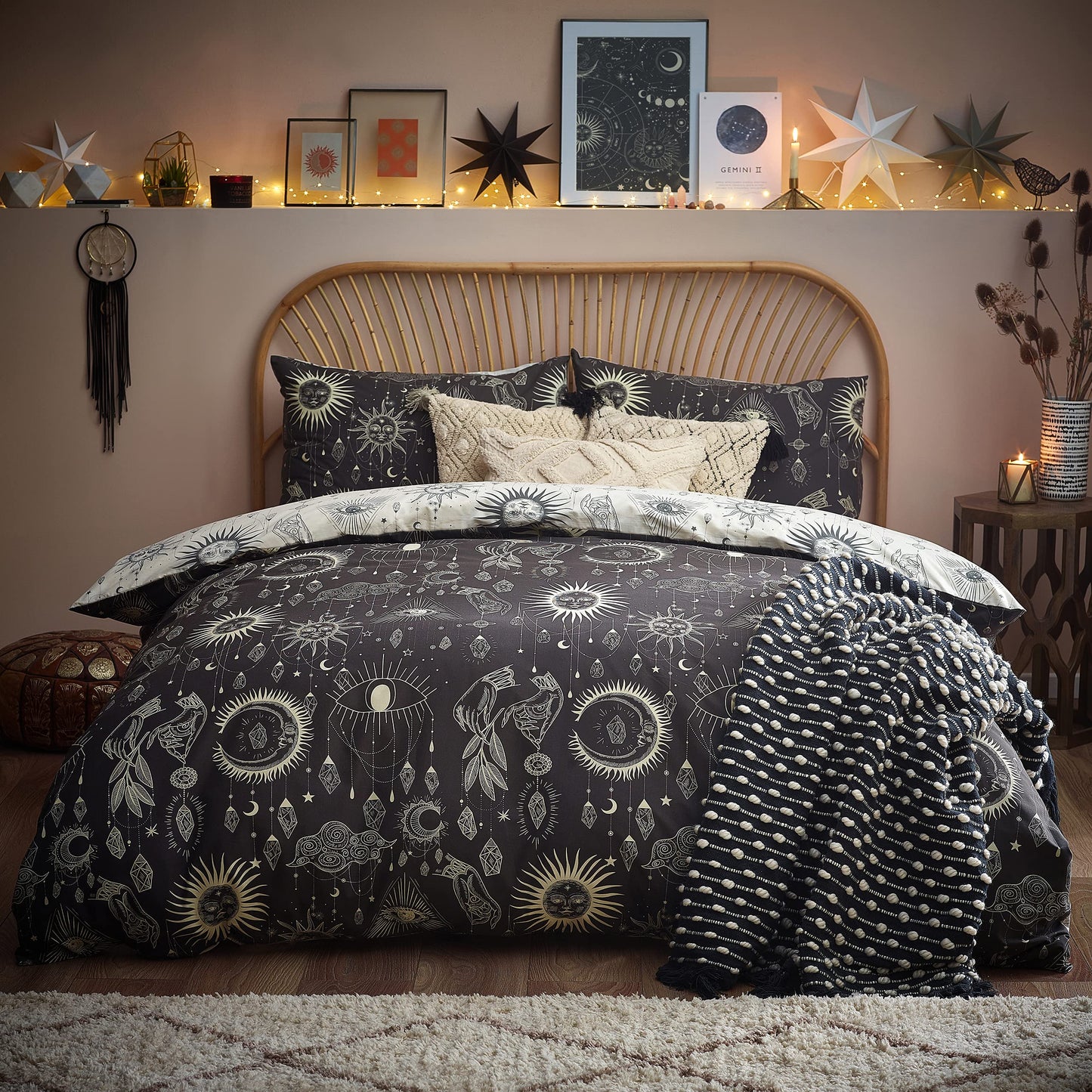 furn. Constellation Celestial Duvet Cover Set - Super King - Charcoal/Cream
