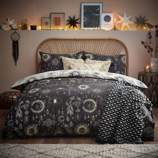 furn. Constellation Celestial Duvet Cover Set - Super King - Charcoal/Cream