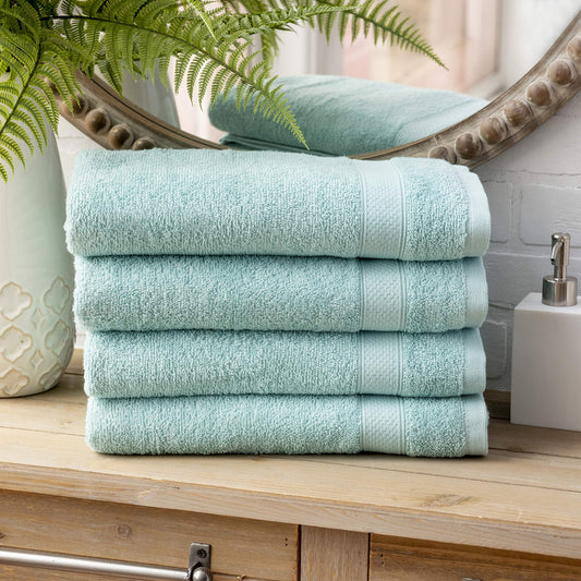 Welhome Basic 100% Cotton Towel (Aqua)- Set of 4 Bath Towels - Quick Dry - Absorbent - Soft - 434 GSM - Machine Washable