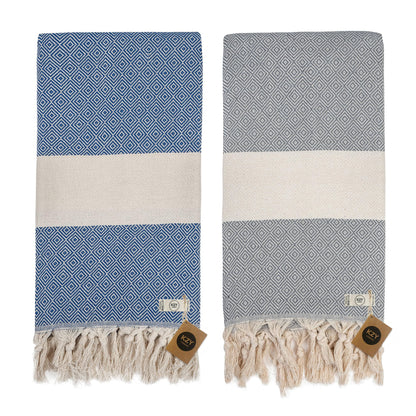 KZY LONDON Beach Towel 2 Pack Large Turkish Beach Towels for Camping, Swimming, Gym - Quick Dry, Absorbent