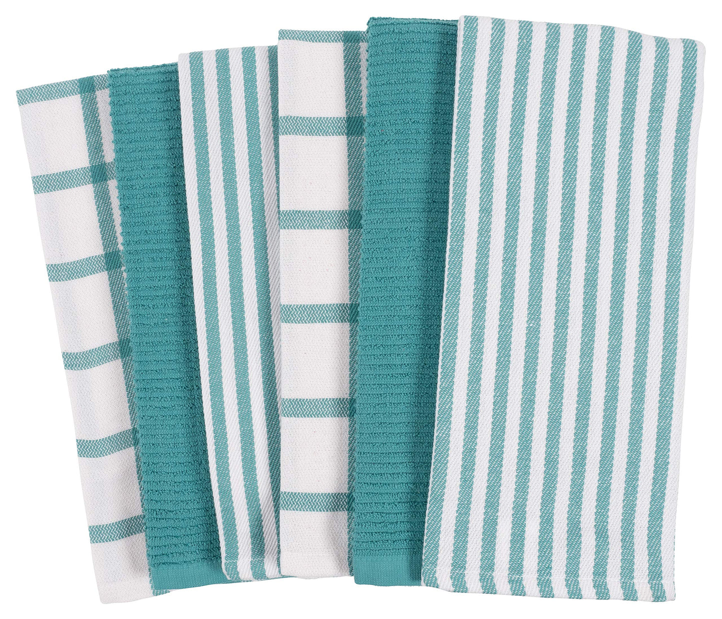 KAF Home Mixed Flat & Terry Kitchen Towels | Set of 6 18 x 28 Inches | 4 Flat Weave Towels for Cooking and Drying Dishes and 2 Terry Towels