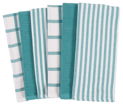 KAF Home Mixed Flat & Terry Kitchen Towels | Set of 6 18 x 28 Inches | 4 Flat Weave Towels for Cooking and Drying Dishes and 2 Terry Towels