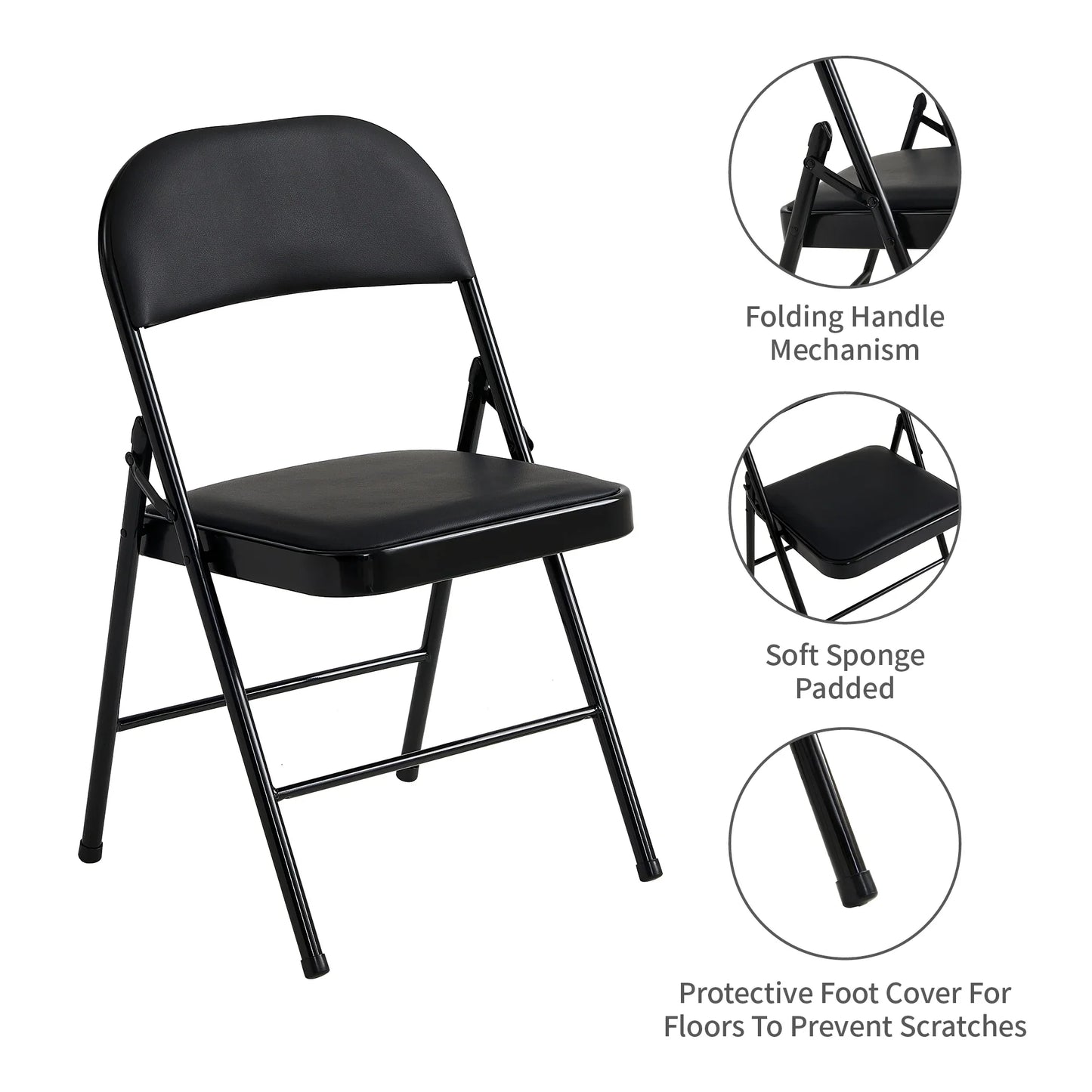 mcc direct Set of 6 Folding Chairs, Faux Leather Foldable Chairs with Metal Frame and Padded Seat, Easy to Fold Store for Home