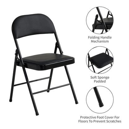 mcc direct Set of 6 Folding Chairs, Faux Leather Foldable Chairs with Metal Frame and Padded Seat, Easy to Fold Store for Home