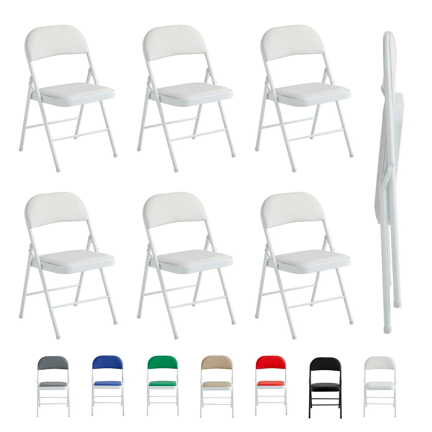 mcc direct Set of 6 Folding Chairs, Faux Leather Foldable Chairs with Metal Frame and Padded Seat, Easy to Fold Store for Home