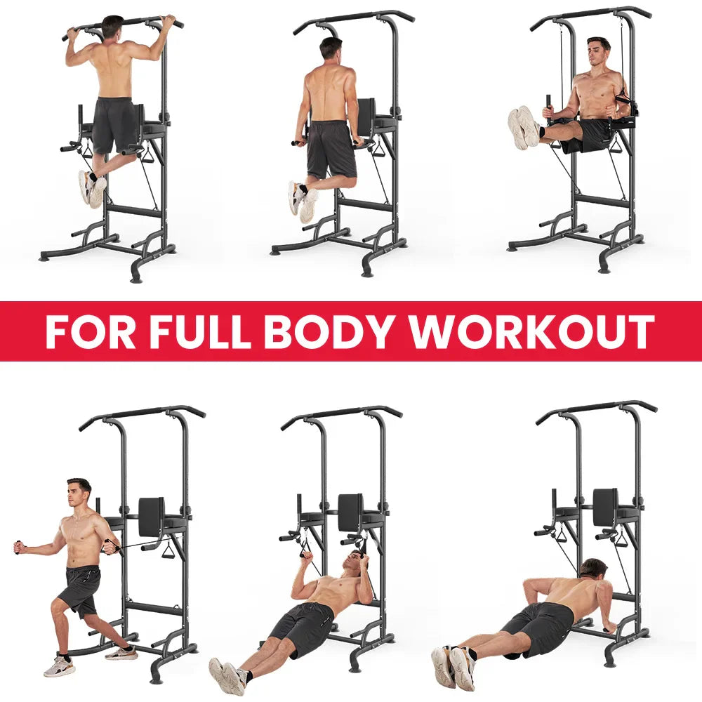 Power Tower Dip Station Pull Up Bar Adjustable Multi-Function Power Tower Abdominal Exercise for Home Fitness Workout Equipment