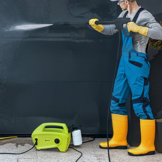 Outsunny 1600W High Pressure Washer, 130 Bar Pressure, 390 L/h Flow, Portable Power Washer Jet Wash Cleaner with Adjustable Nozzle, 6M Hose, Handle for Home Patio Car Driveway, Green