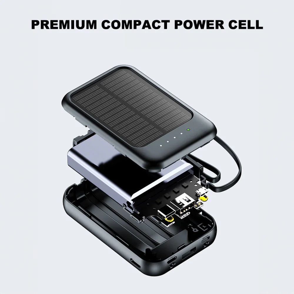20000mAh Solar Power Bank with Flashlight Outdoor Portable Charger 4 Outputs LED Lights for Camping Emergency