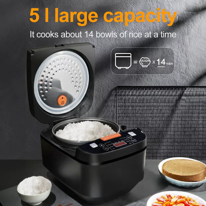 5L Electric Rice Cooker Multi-functional with Steamer Non-Stick Inner Pot 1000W 24H Keep Warm LCD Display for Home Kitchen
