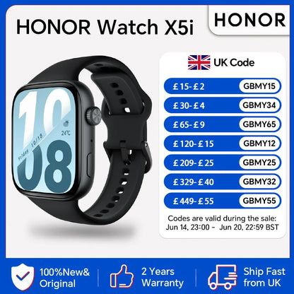 HONOR Watch X5i, 1.97 inches Thin Bezel AMOLED Screen, 21-day Battery Life, 109 Sport Modes,  Global Version, HONOR Smartwatch