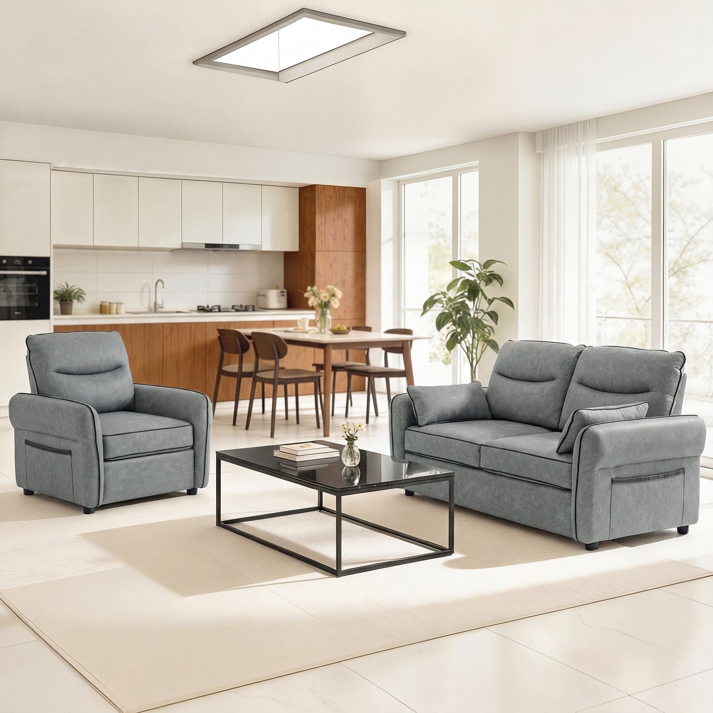 HOMCOM 2 Seater Sofa, Faux Leather Loveseat - Grey